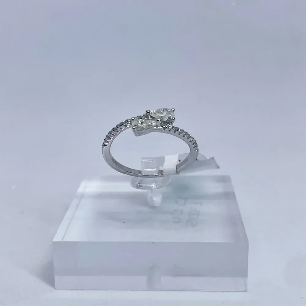 Moissanite Diamond Band Pear Cut Ring 925 18K GRA Size 7